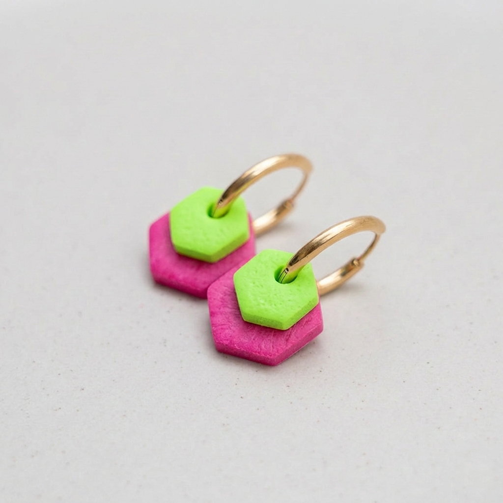 Creolen "Hexa Fine" in Hotpink & Neongrün