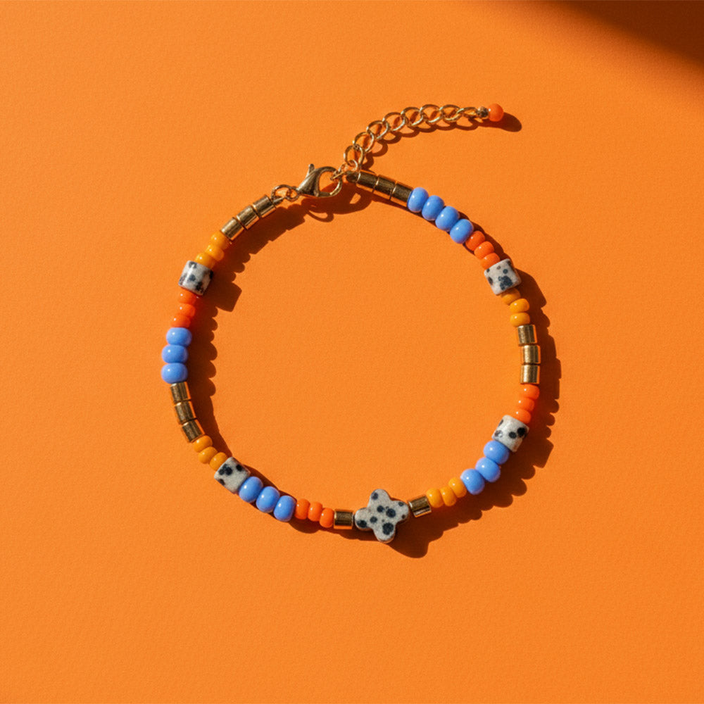 Armband – GLÜCKSPILZ DAILY GOLDFARBEN mit Glücksklee aus Dalmatiner Jaspis