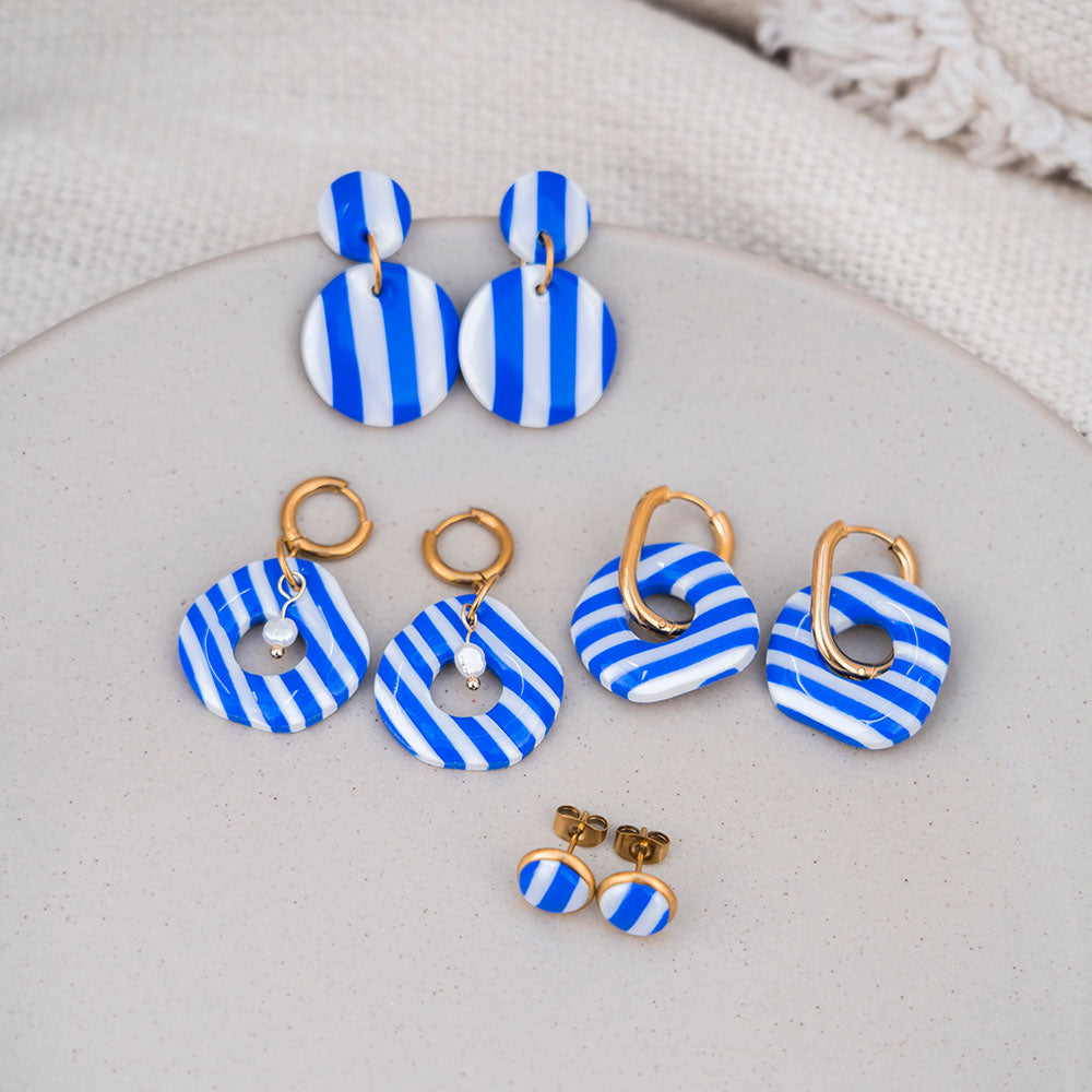 DOLCE VITA "Amalfi Stripe" Stecker - Ultramarin & Reinweiß