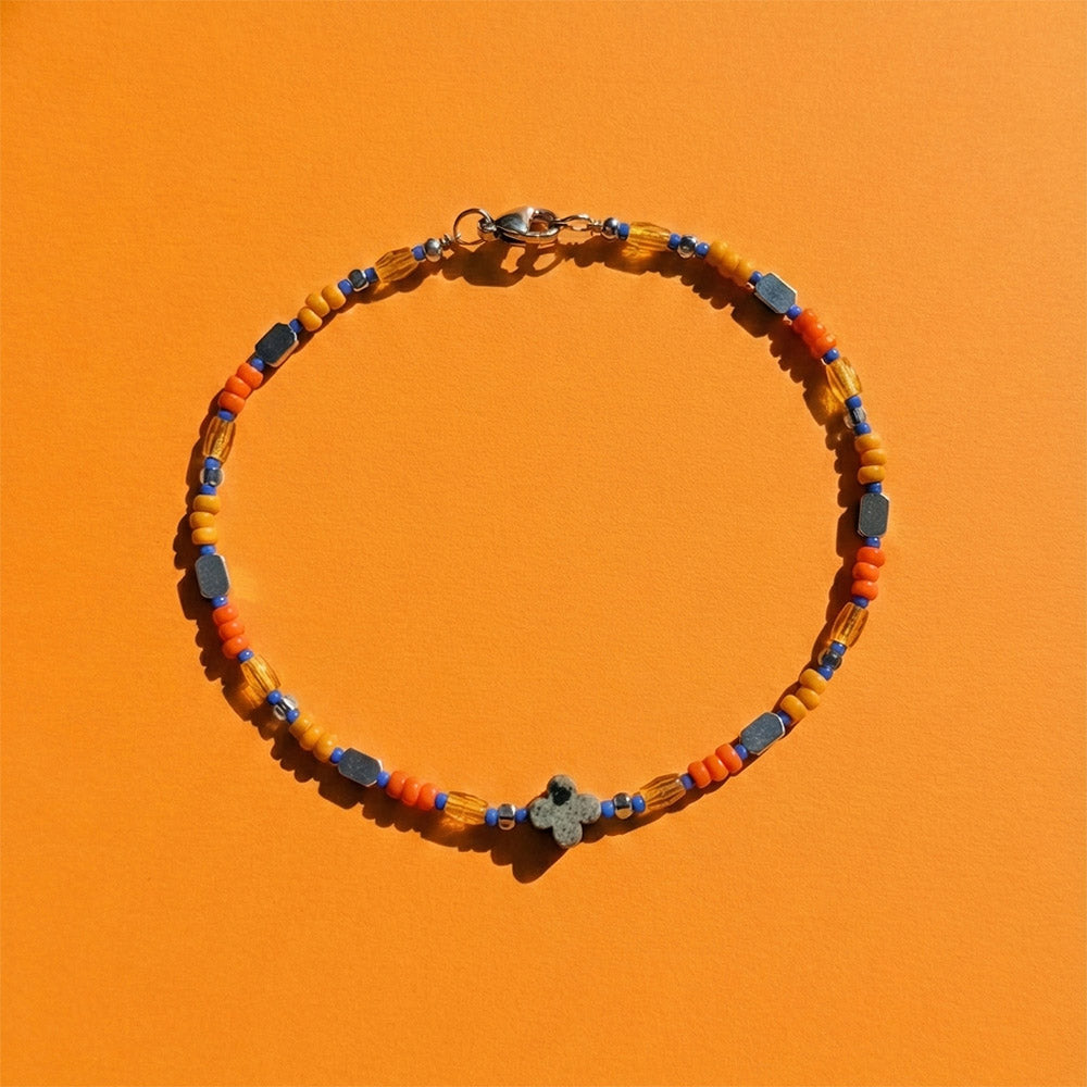 Fußkettchen – GLÜCKSPILZ mit Glücksklee aus Dalmatiner Jaspis