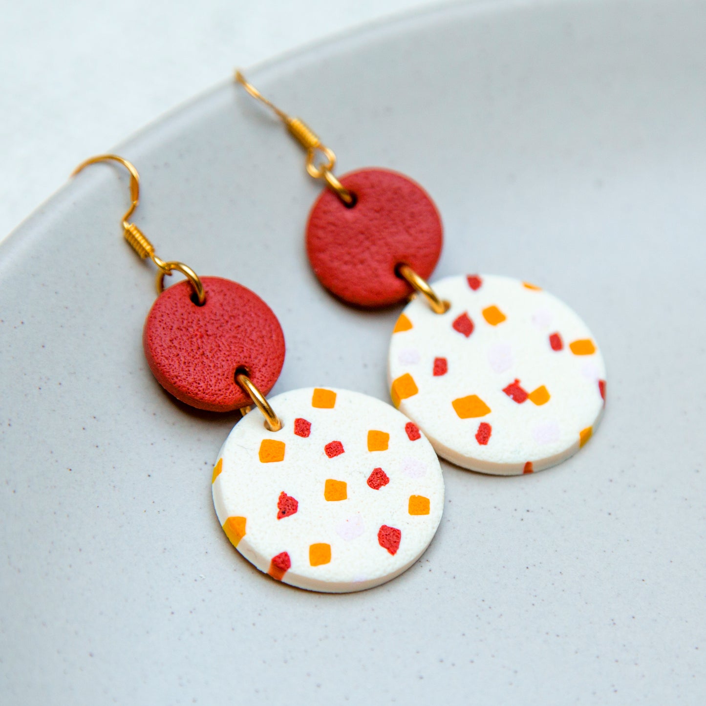 Ohrringe Terrazzo Hänger bunt rot gelb rosa
