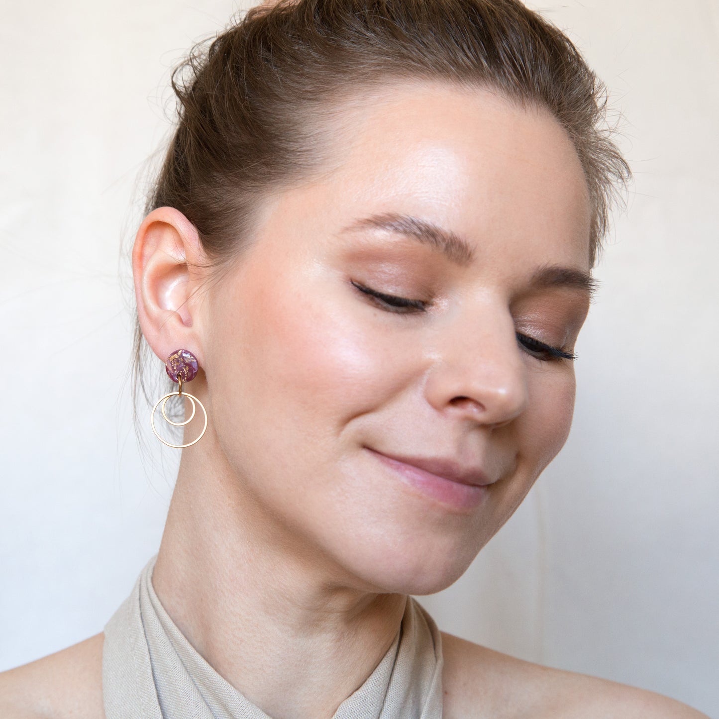 Ohrringe "Zauberglöckchen" V - Element 2 Ringe - Stecker - magenta pink