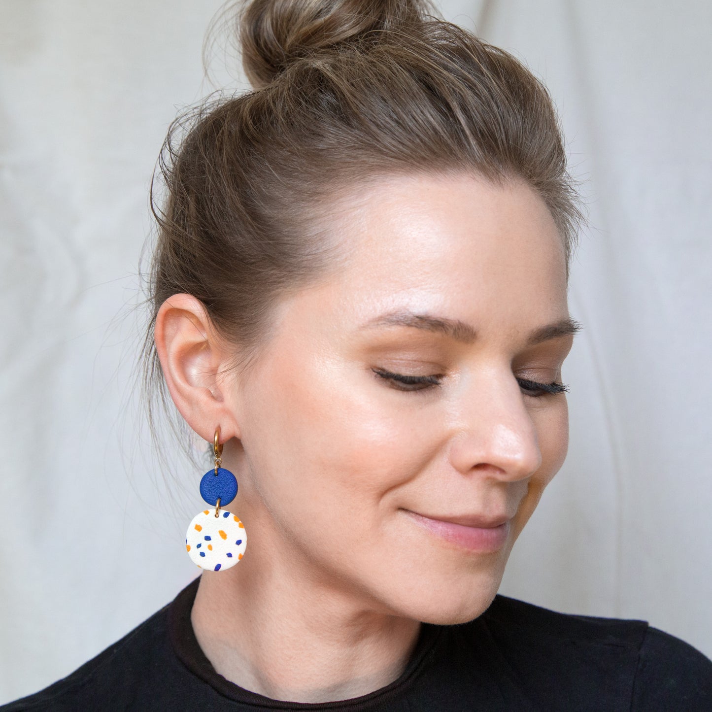 Ohrringe "Elena" Hänger Terrazzo blau/gelb