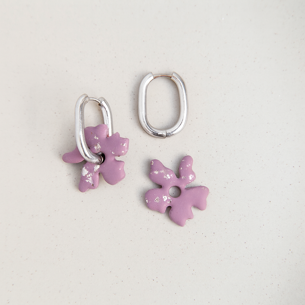 Ohrringe "Chunky Bloom" ✿ Mauve I silberfarbene Akzente