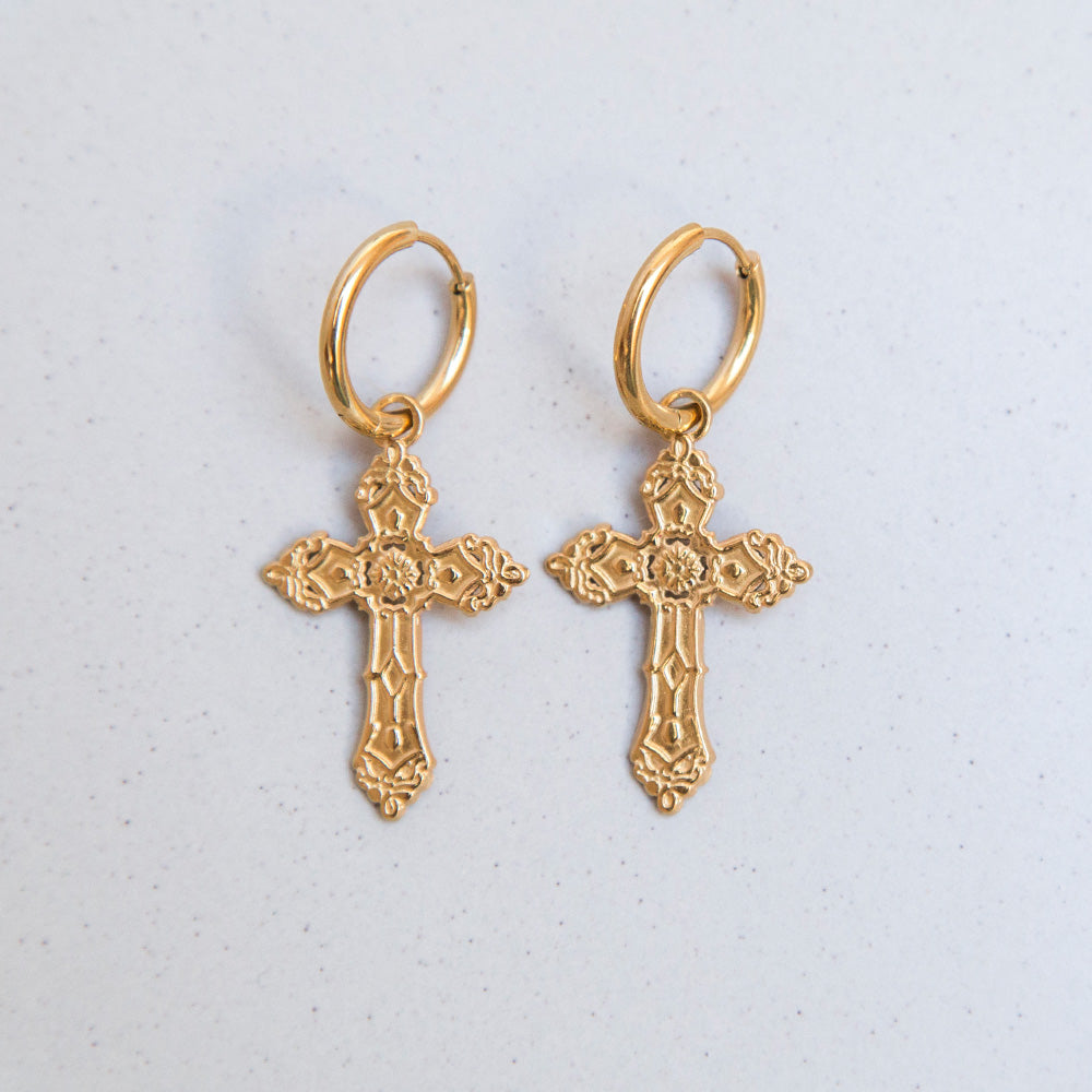 Ohrringe Creolen "Kreuz" aus Edelstahl