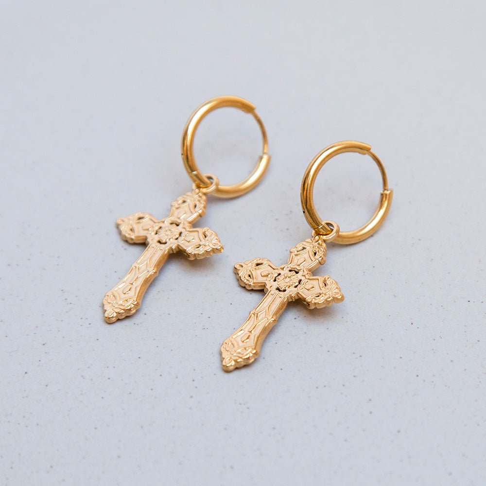 Ohrringe Creolen "Kreuz" aus Edelstahl