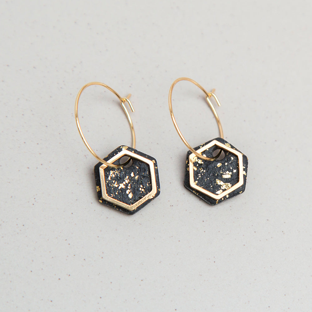 Ohrringe Creolen "Hexa" - Tiefschwarz