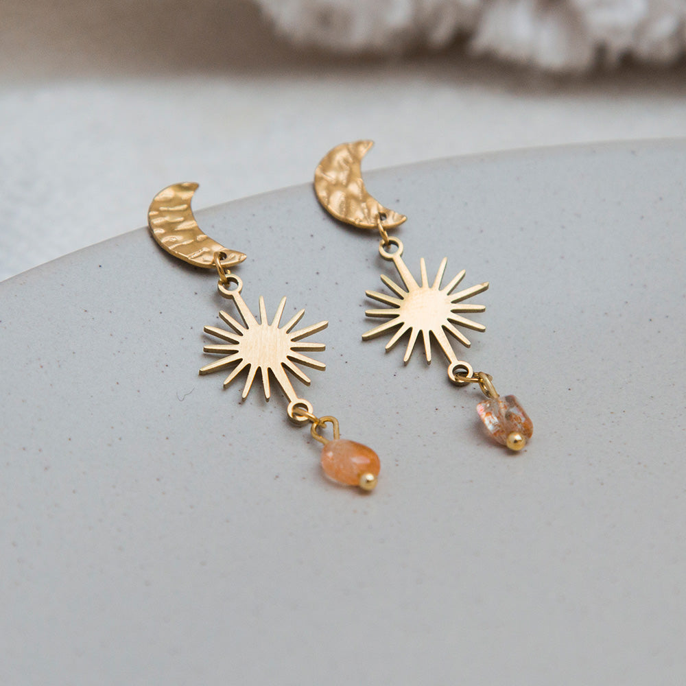 Ohrringe - Mondstecker "Celestial" mit Naturstein - goldfarben