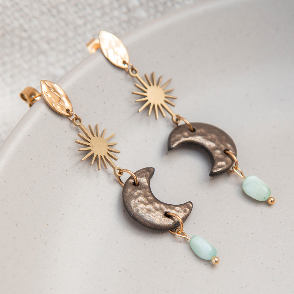 Ohrringe - Creolen "Celestial" bronzefarben mit Naturstein