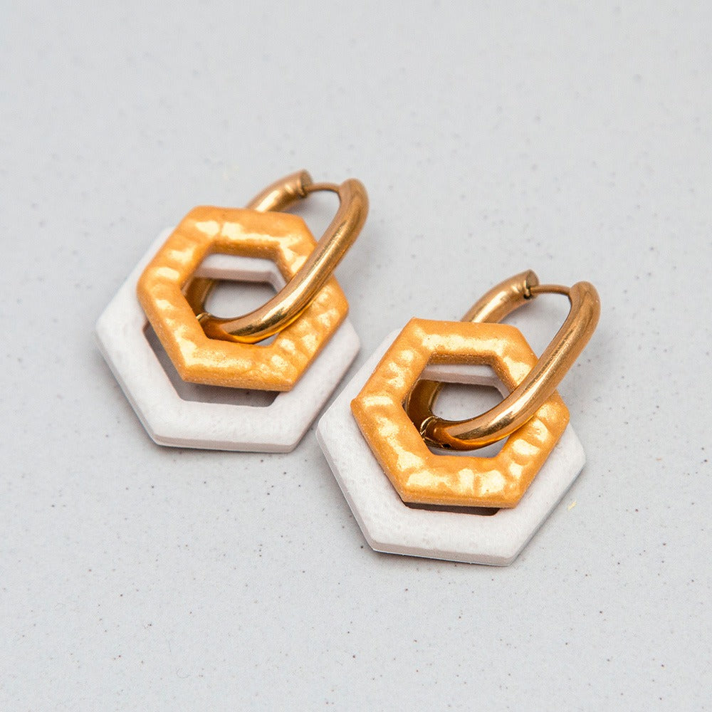 Ohrringe Creolen "Gold & Sand" Hexagon