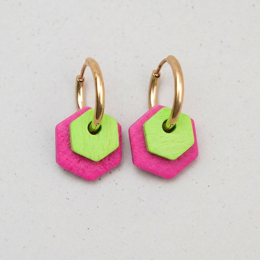 Creolen "Hexa Fine" in Hotpink & Neongrün