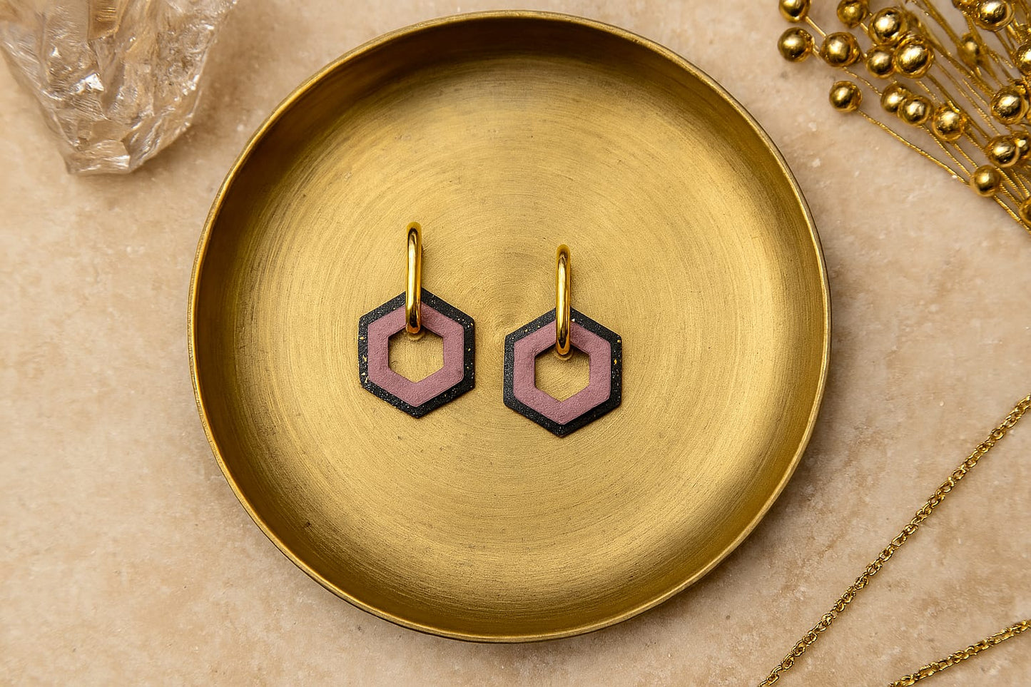 Tiefschwarz/goldfarben - Hexagon Anhängerpaar - Mix & Match