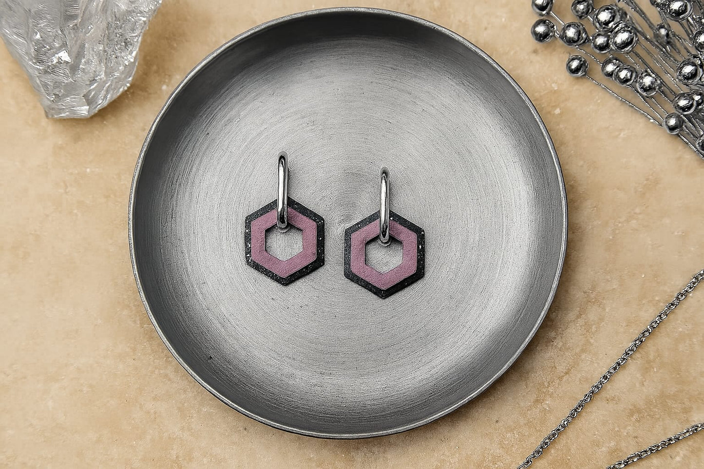 Tiefschwarz/silberfarben - Hexagon Anhängerpaar - Mix & Match