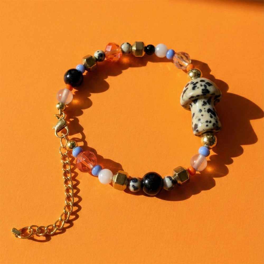 Armband  - GLÜCKSPILZ BOSS mit Statement-Pilz aus Dalmatiner Jaspis