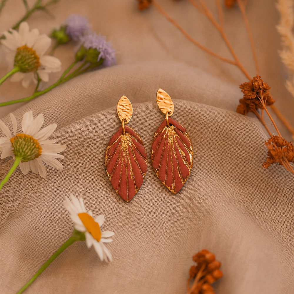 Ohrringe "Golden Leaf Blush" Rostrot