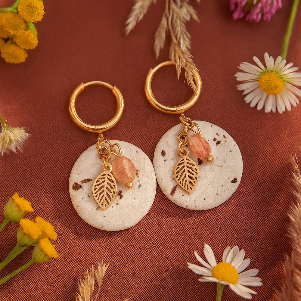 Ohrringe "Autumn Glow" Beige Brew/Kaffee mit Naturstein