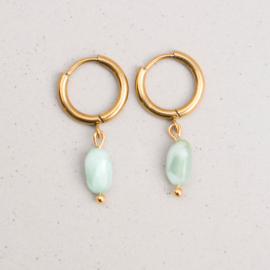 Ohrringe - Creolen aus Edelstahl in goldfarben mit grünen Natursteinen