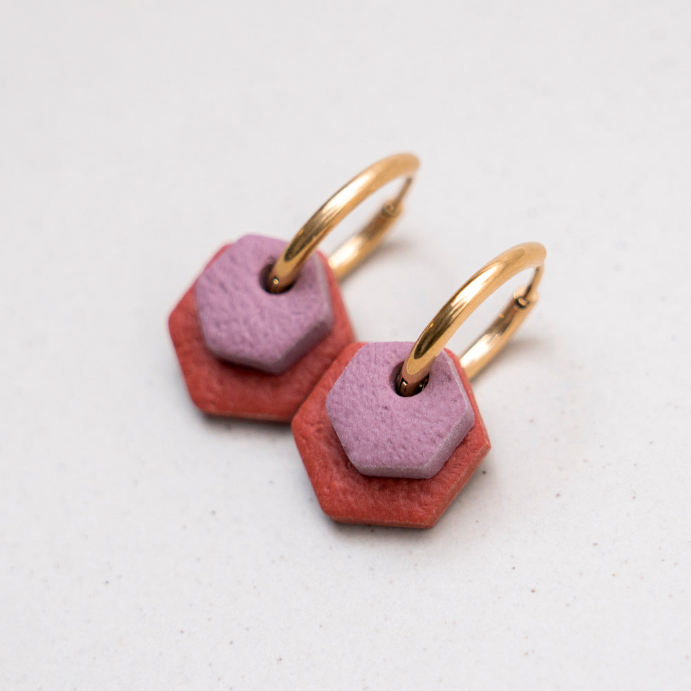 Creolen "Hexa Fine" in Rotbraun & Mauve