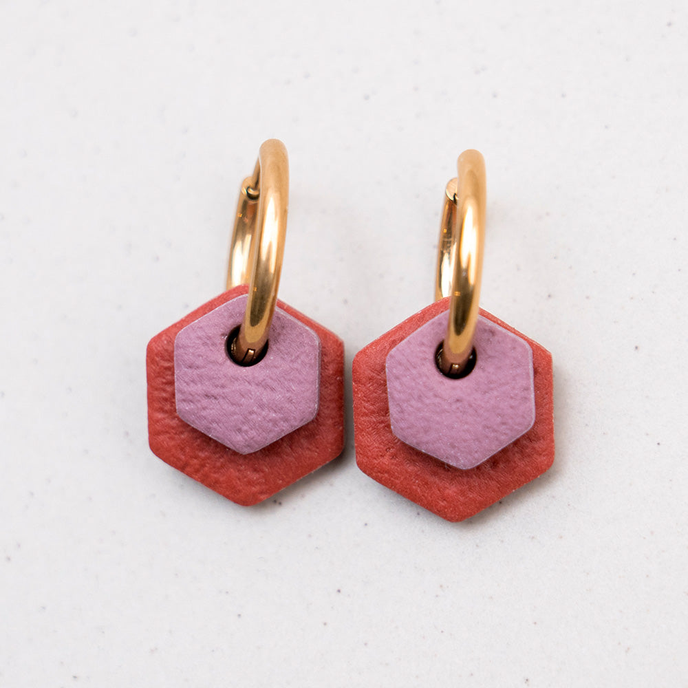 Creolen "Hexa Fine" in Rotbraun & Mauve