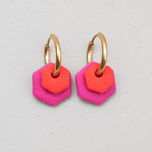 Creolen "Hexa Fine" in Hotpink & Klatschmohnrot