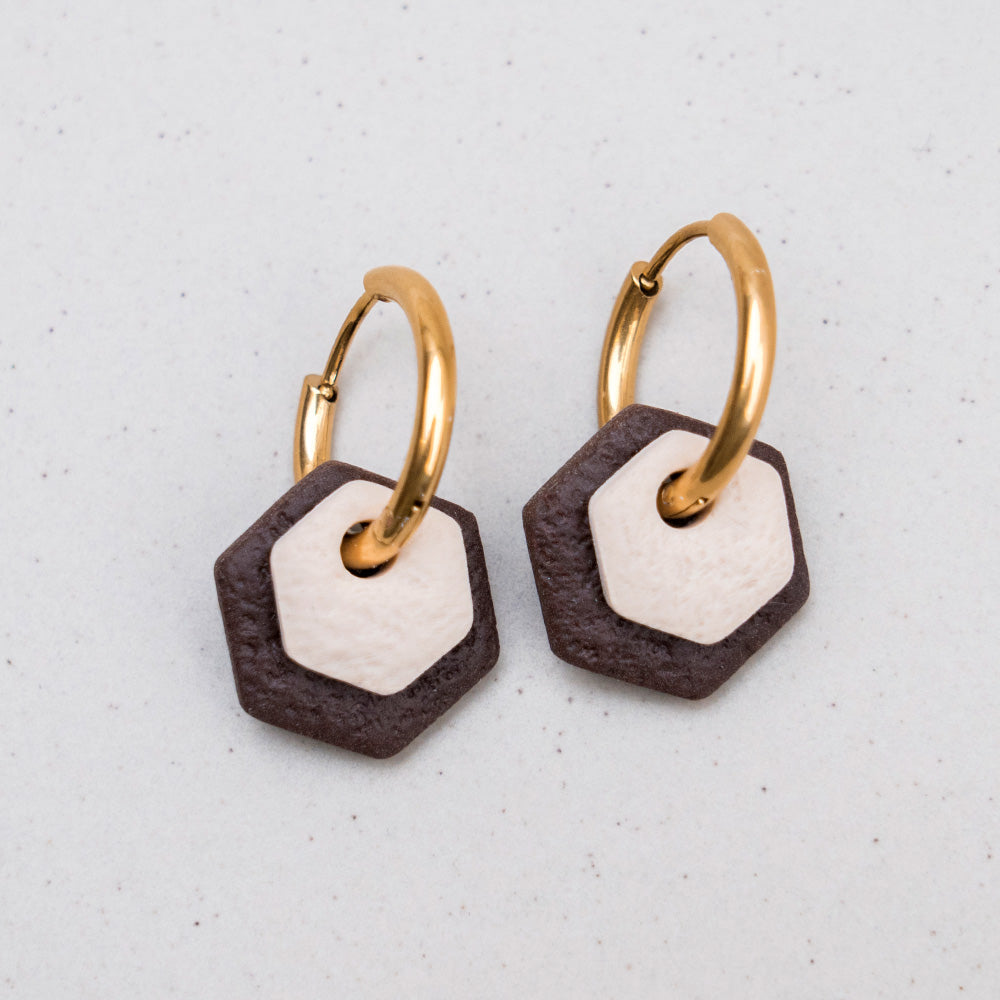 Creolen "Hexa Fine" in Sand & Mokka