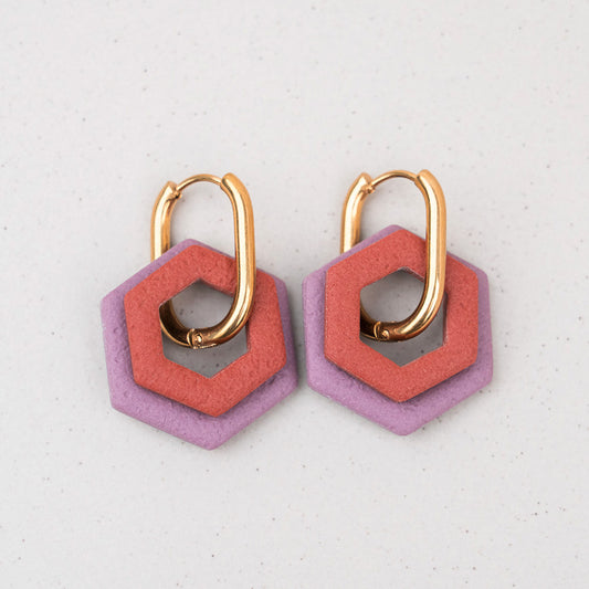 Creolen "Hexa Bold" in Mauve & Rostrot - Hexagon