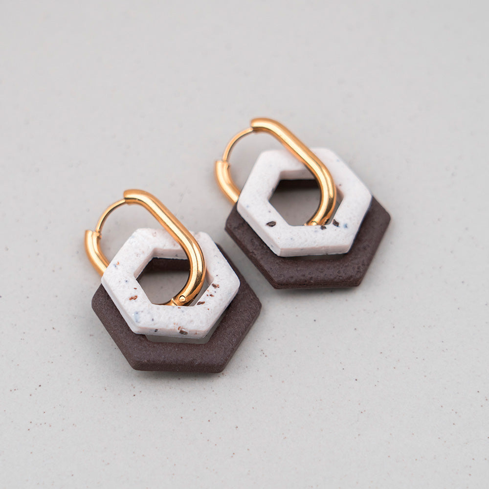 Creolen "Hexa Bold" in Mokka & Beige Brew - Hexagon