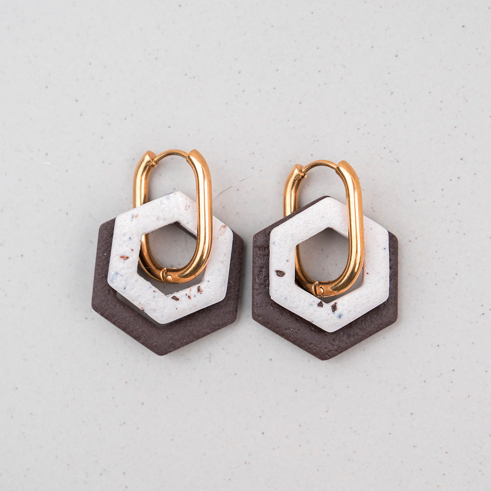 Creolen "Hexa Bold" in Mokka & Beige Brew - Hexagon