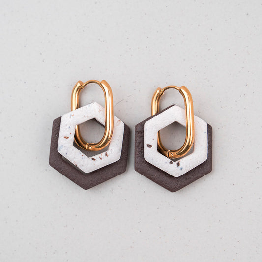 Creolen "Hexa Bold" in Mokka & Beige Brew - Hexagon