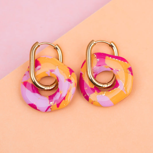 Ohrringe "Sunset Pop" Hotpink, Orange, Rosé - Creolen, Organisch