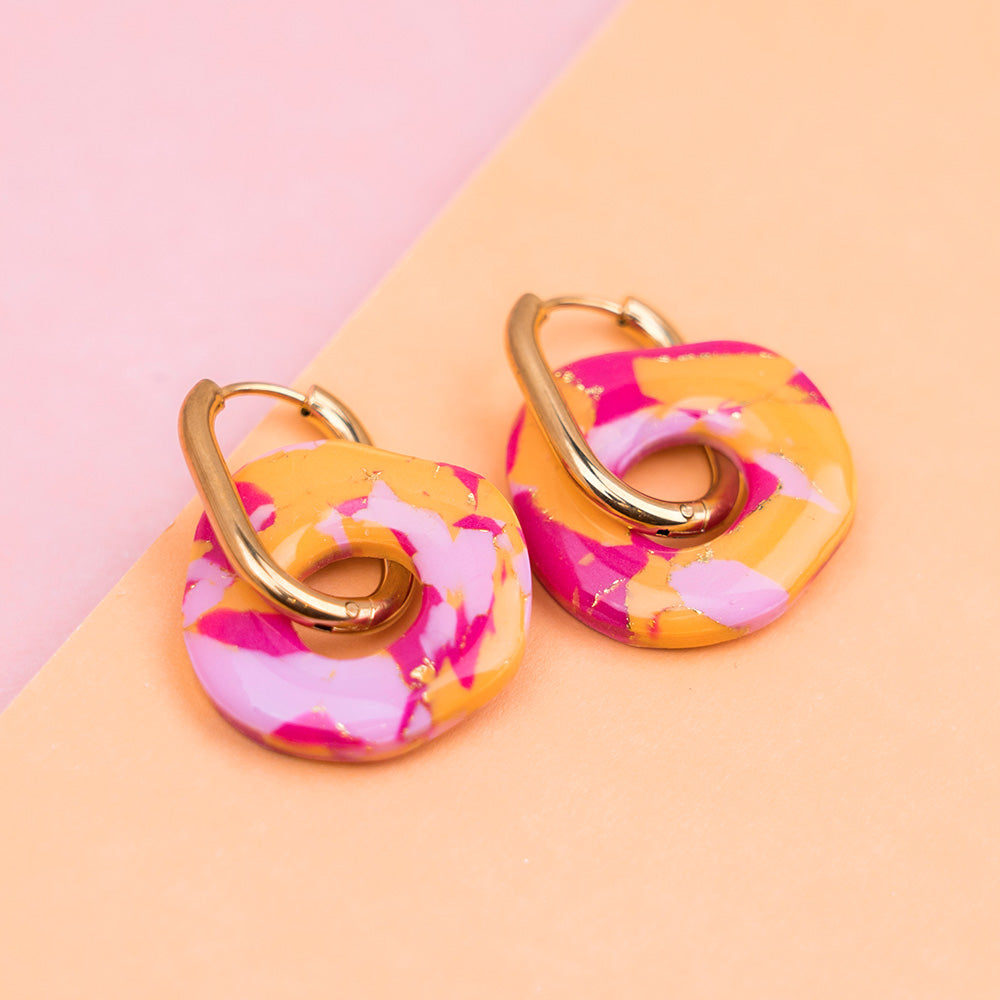 Ohrringe "Sunset Pop" Hotpink, Orange, Rosé - Creolen, Organisch