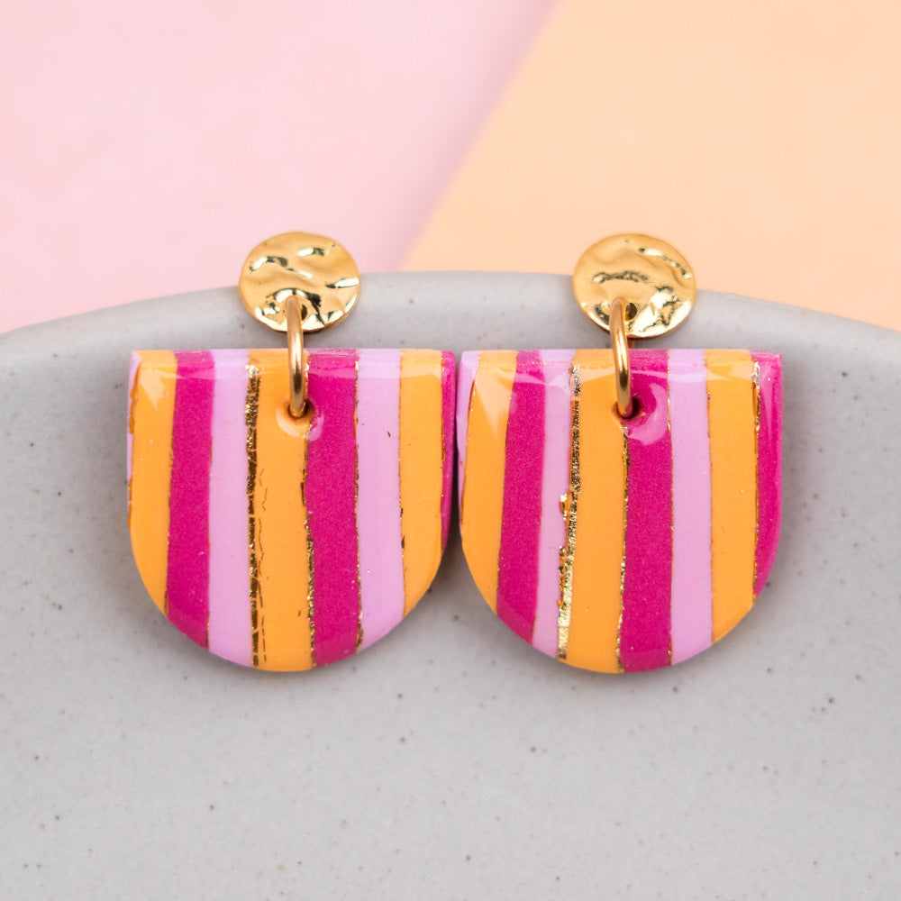 Ohrringe "Sunset Pop" Hotpink, Orange, Rosé - Rundbogen