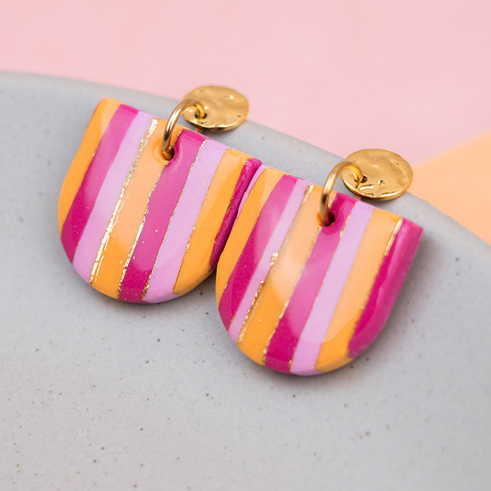 Ohrringe "Sunset Pop" Hotpink, Orange, Rosé - Rundbogen