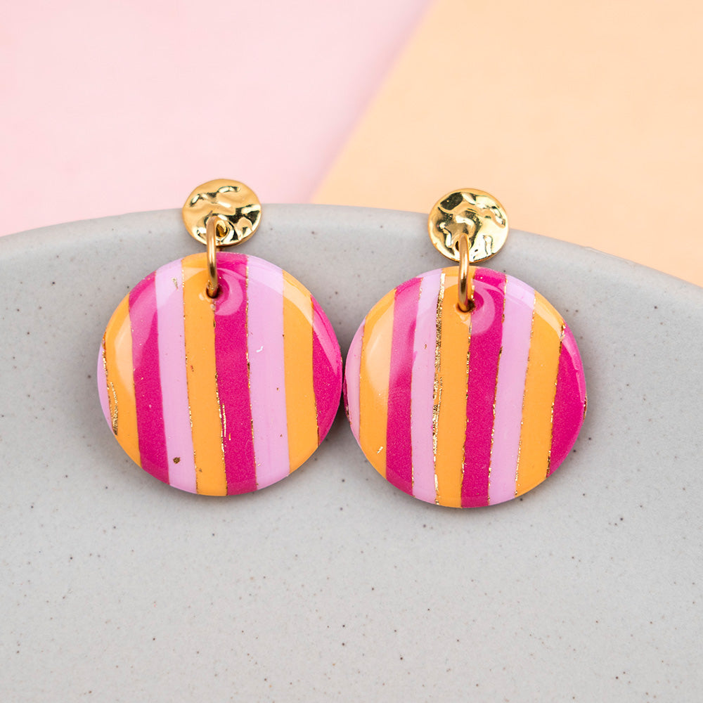 Ohrringe "Sunset Pop" Hotpink, Orange, Rosé - gestreift, rund