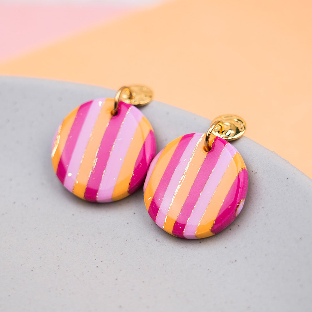 Ohrringe "Sunset Pop" Hotpink, Orange, Rosé - gestreift, rund