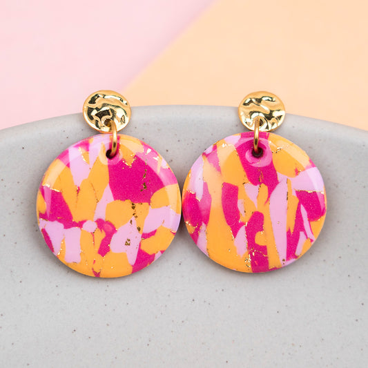 Ohrringe "Sunset Pop" Hotpink, Orange, Rosé - gemustert, rund