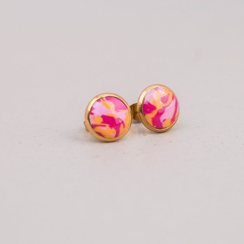 Ohrringe "Sunset Pop" Hotpink, Orange, Rosé - Stecker gemustert