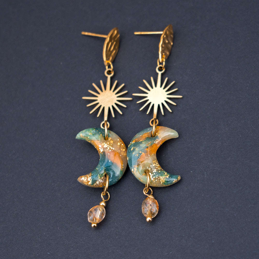 Ohrringe - "Celestial" mit Naturstein & Sonnenelement
