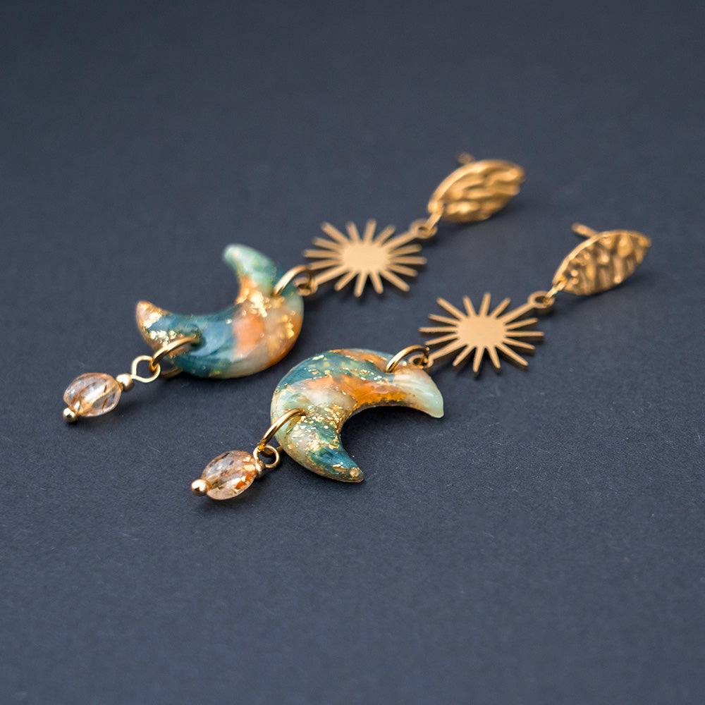 Ohrringe - "Celestial" mit Naturstein & Sonnenelement