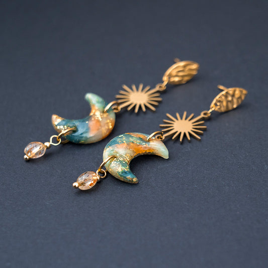 Ohrringe - "Celestial" mit Naturstein & Sonnenelement