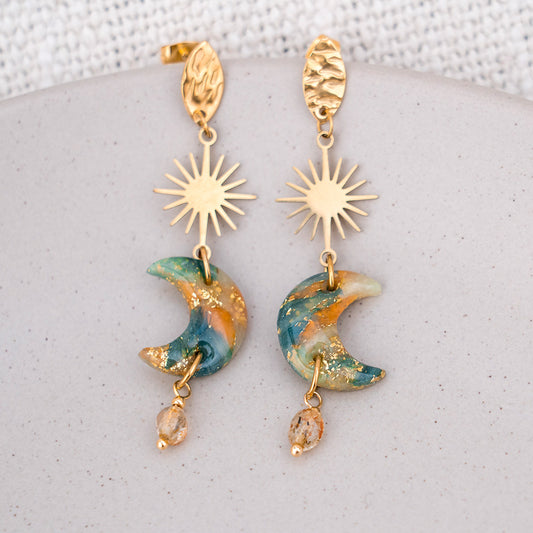 Ohrringe - "Celestial" mit Naturstein & Sonnenelement