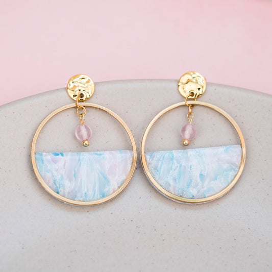 Ohrringe - MADAME CHANCE - Rosa Jade Stein - goldfarben