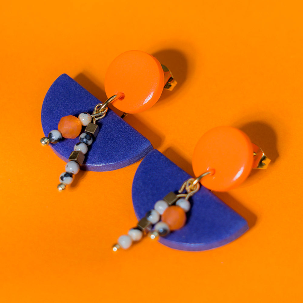 Ohrringe - GLÜCKSPILZ - Halbkreis - Deep Purple - Dalmatiner-Jaspis & Roter Aventurin