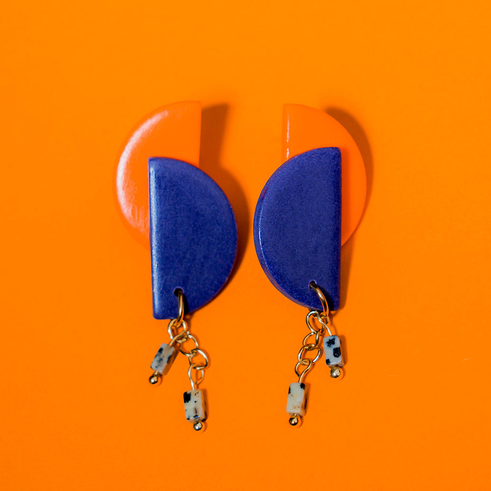 Ohrringe - GLÜCKSPILZ - Halbkreise - Dalmatiner-Jaspis