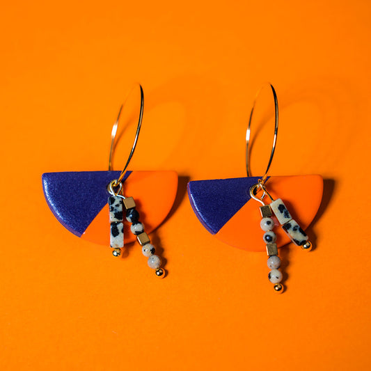 Ohrringe - GLÜCKSPILZ - Electric Orange & Deep Purple - Dalmatiner-Jaspis