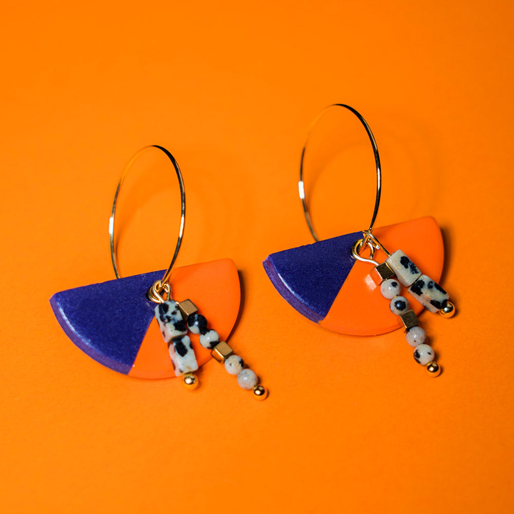 Ohrringe - GLÜCKSPILZ - Electric Orange & Deep Purple - Dalmatiner-Jaspis