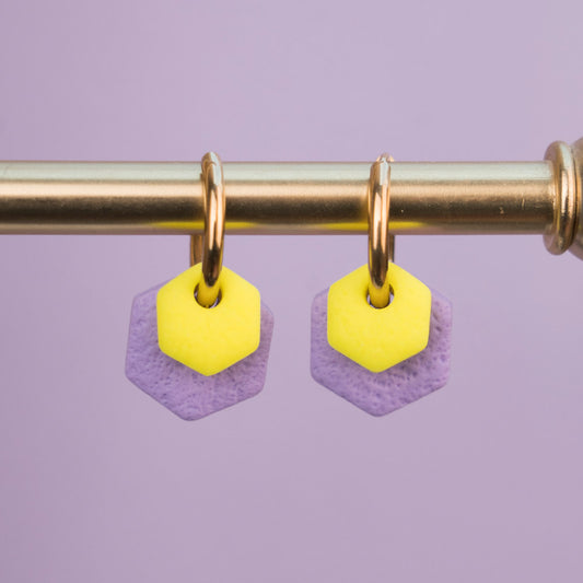 Creolen "Hexa Fine" in Flieder & Neongelb