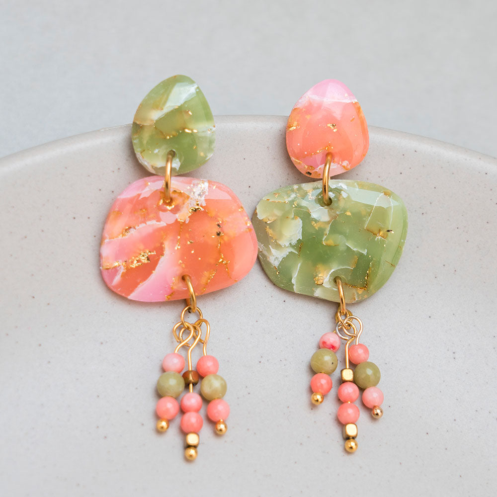 Ohrringe - LUCKY MELON - Statement - Jade-Perlen & Bambuskorallenperlen