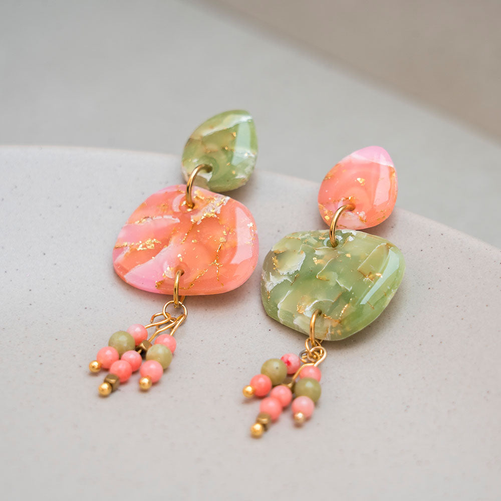 Ohrringe - LUCKY MELON - Statement - Jade-Perlen & Bambuskorallenperlen