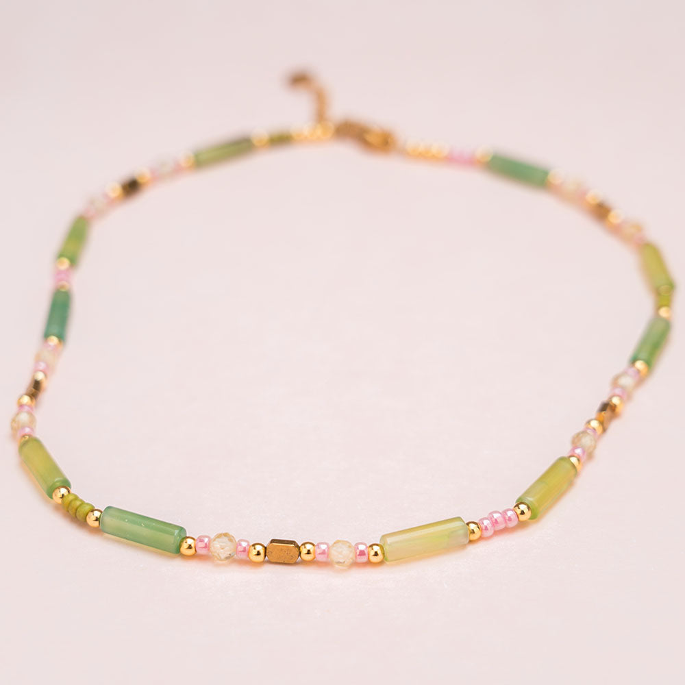 Halskette - LUCKY MELON - LIME CUBES mit limettengrünen Achat-Stäbchen